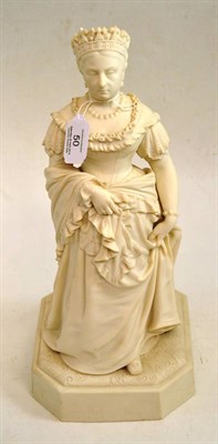Lot 50 - A Robinson & Leadbeater Parian figure of Queen Victoria, circa 1870, standing wearing a crown...