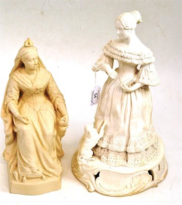 Lot 54 - A Copeland Parian figure of Queen Victoria, dated 1887, sitting wearing formal robes, impressed...