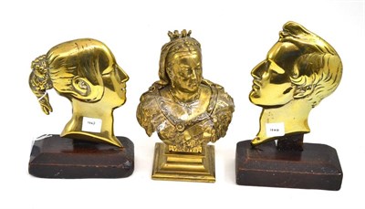 Lot 57 - A brass box and cover, circa 1897, as a bust of Queen Victoria on a titled square socle, 19cm...