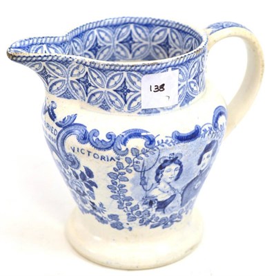 Lot 63 - A Staffordshire pottery royal marriage commemorative jug, circa 1840, printed in under glaze...