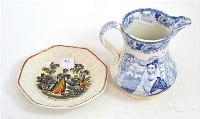 Lot 69 - A Staffordshire pottery jug, circa 1840, printed underglaze blue with ";VICTORIA REGINA";,...