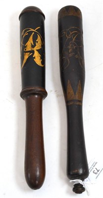 Lot 73 - A Victorian truncheon gilt with VR monogram on a blue ground, 31cm long; and a similar...
