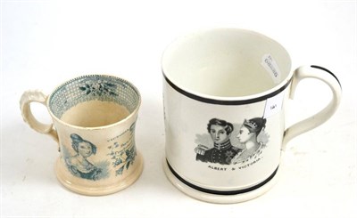 Lot 76 - A Staffordshire pottery Coronation commemorative mug, circa 1838, of waisted cylindrical form...