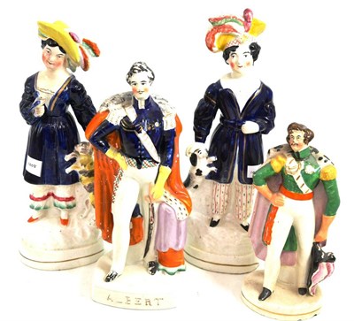 Lot 79 - A pair of Staffordshire pottery figures of the Prince of Wales and Princess Royal, circa 1870, with