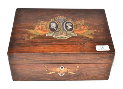 Lot 90 - A marquetry, mother-of-pearl and gilt metal inlaid rosewood jewellery casket, circa 1860, the...