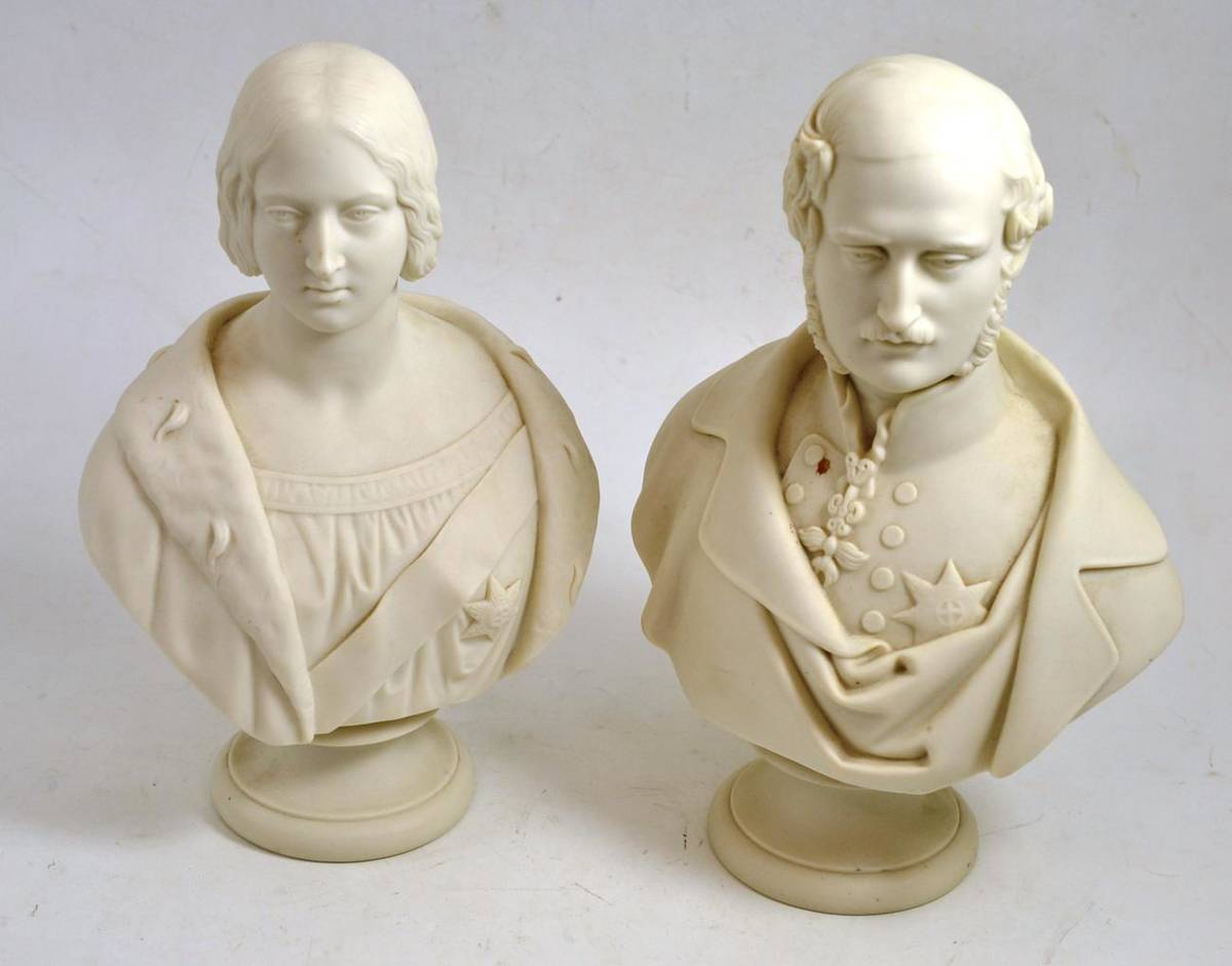 Lot 94 A pair of Copeland Parian busts of Queen