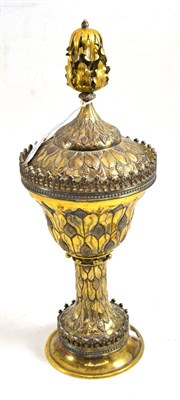 Lot 96 - Elkington & Co gilt metal pedestal cup and cover in 16th century style, with oak leaf finial,...