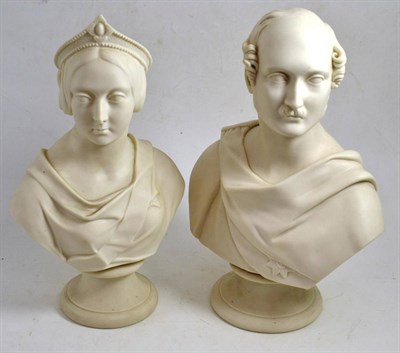 Lot 98 - A pair of W H Kerr & Co Parian busts of Queen Victoria and Price Albert, circa 1855, each...