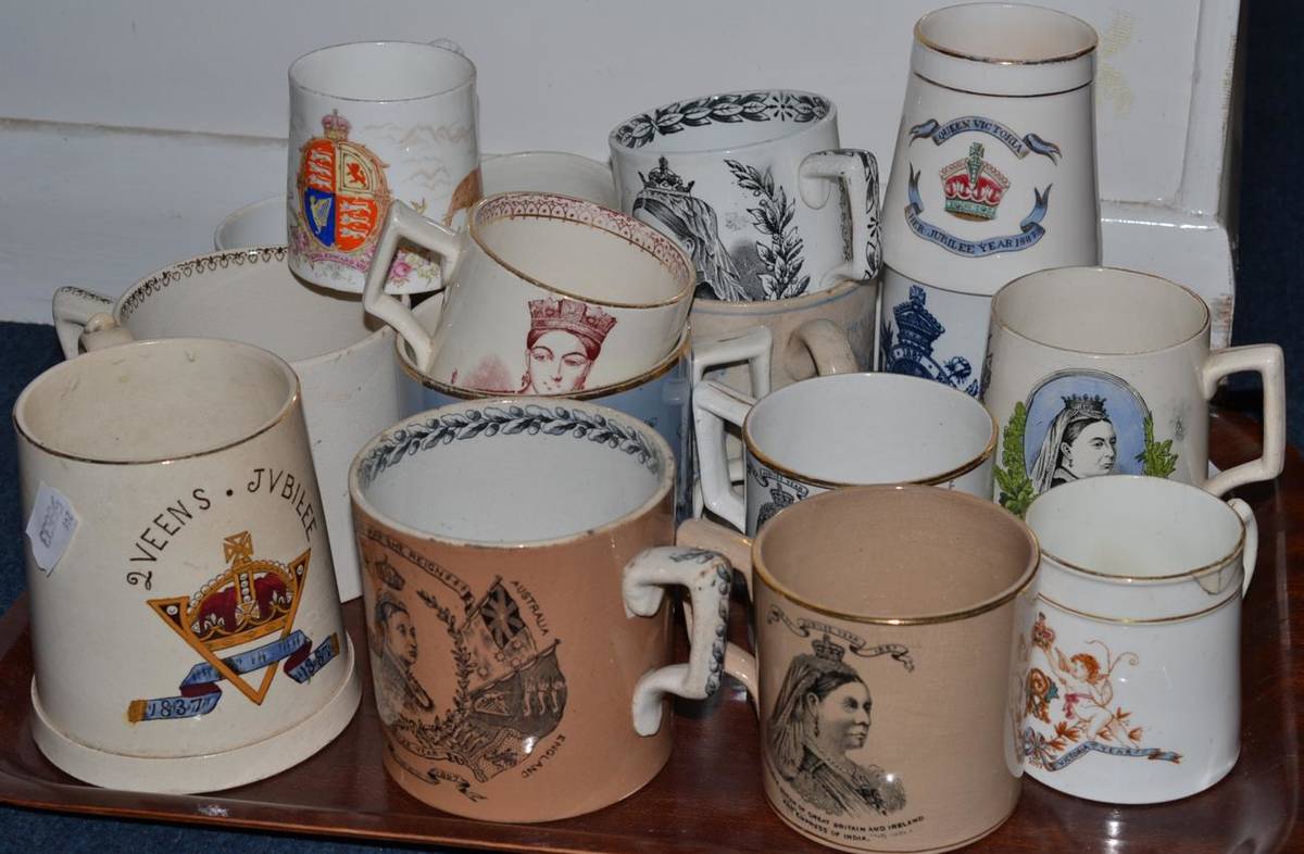 Lot 124 - Fifteen various Golden Jubilee commemorative mugs and a Edward VII commemorative mug (16) (on...