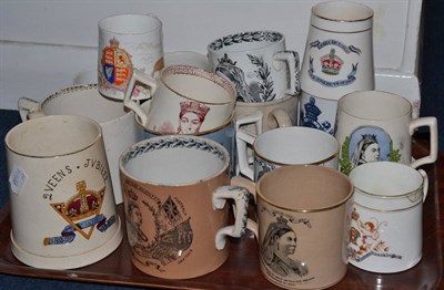 Lot 124 - Fifteen various Golden Jubilee commemorative mugs and a Edward VII commemorative mug (16) (on...