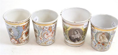 Lot 125 - Pair of Diamond Jubilee enamel beakers printed with bust portraits, view of Windsor castle,...