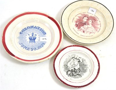 Lot 126 - Royal Marriage commemorative pearlware nursery plate, circa 1840, printed in puce with ";QUEEN...