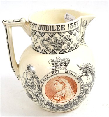 Lot 130 - A P? Bishop and Stonier oriental ivory golden jubilee commemorative jug, circa 1887, printed in...