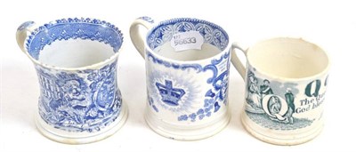Lot 131 - Staffordshire pottery Royal Marriage commemorative mug, circa 1840, printed with ";VICTORIA &...