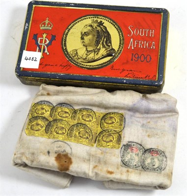 Lot 146 - A South Africa commemorative rectangular tin, circa 1900, embossed with a portrait of Queen...