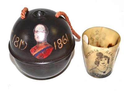 Lot 157 - A Prince Albert commemorative stained wood string box and cover, circa 1861, of ovoid form...