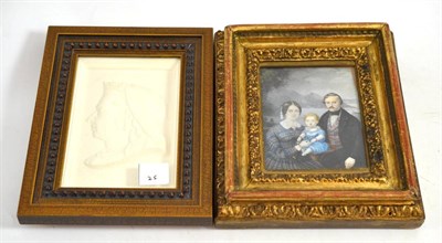 Lot 160 - Miniature depicting the Royal Family in a Highland landscape, 11.5cm diameter; and a Diamond...