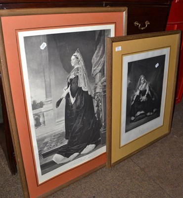Lot 171 - A black and white print of Queen Victoria, dated 1885, 76cm by 50cm, framed and glazed,...