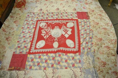 Lot 183 - Victorian patchwork quilt with central panel depicting portrait of Queen Victoria 1837-1897 Empress