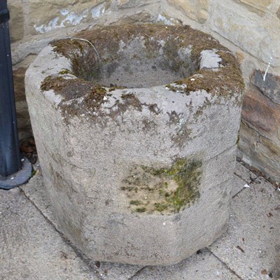 Lot 186 - An octagonal stone font, 48cm high Allegedly used in Ripon for holding Holy water during the plague