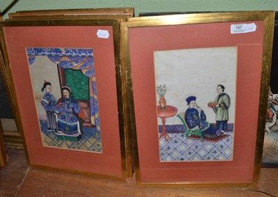 Lot 197 - Nine 19th century Chinese pith paper paintings 31cm by 20cm each