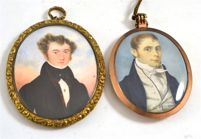 Lot 201 - Two oval portrait miniatures of gentlemen, in yellow metal frames