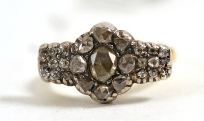 Lot 206 - A rose cut Georgian diamond panel on a later band ring, total estimated diamond weight 0.80...