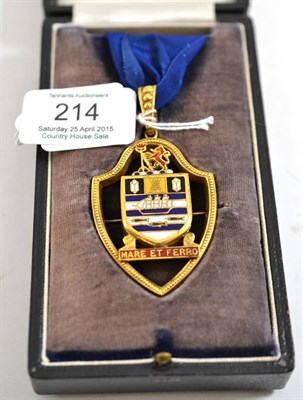 Lot 214 - A Redcar mayoral pendant for Mrs W Morris 1933-35, 9ct gold and enamel case