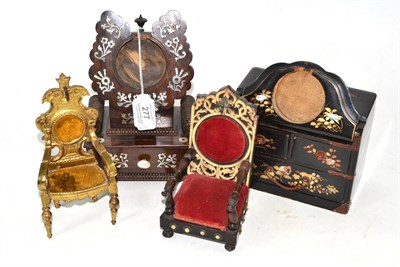 Lot 277 - Two chair watch stands, mother-of-pearl inlaid rosewood watch stand and a chest of drawers...