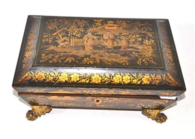 Lot 285 - Regency chinoiserie lacquer workbox, 29cm wide