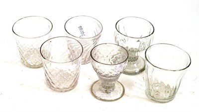 Lot 305 - Two 18th century firing glasses and four 18th century small tumblers