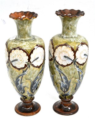 Lot 308 - A pair of Doulton Lambeth vases, by Eliza Simmance, 39cm high