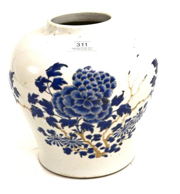 Lot 311 - A Chinese porcelain baluster vase painted in blue and gilt with flowers, 20cm high