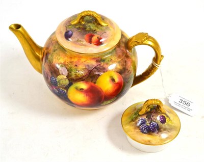 Lot 356 - Royal Worcester porcelain teapot and two associated covers, painted with still lives of fruit