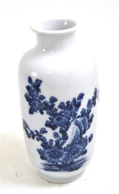 Lot 367 - An 18th century Chinese blue and white vase, painted with flowering chrysanthemums and three...