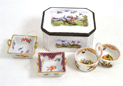 Lot 376 - A Staffordshire enamel box and cover, late 18th/early 19th century, decorated with exotic birds...