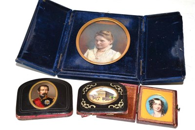 Lot 379 - A 19th century tortoiseshell purse, the cover set with a miniature of a military officer, 8cm;...