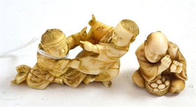 Lot 383 - Two carved ivory netsukes, circa 1900