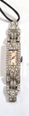 Lot 412 - A lady's Art Deco diamond set wristwatch, lever movement signed Royce Watch Co, silvered dial...