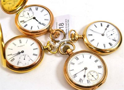 Lot 418 - Four gold plated pocket watches comprising two full hunters and two open faced (4)