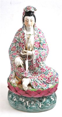 Lot 437 - Chinese famille rose figure of Guanyin, 43cm high