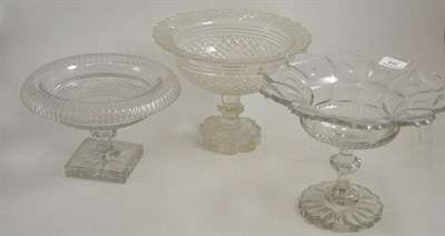 Lot 440 - A cut glass pedestal bowl, early 19th century, on a panel stem and circular foot, 28cm; and two...