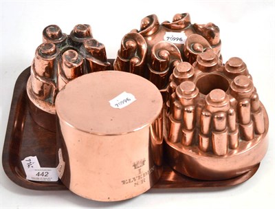 Lot 442 - Four copper jelly moulds, one stamped Elveden