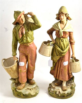 Lot 444 - Pair of Royal Dux figures of water carriers, 46cm high