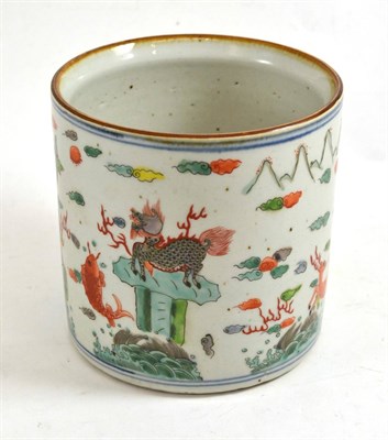 Lot 449 - Chinese porcelain bitong brush pot, 16cm diameter