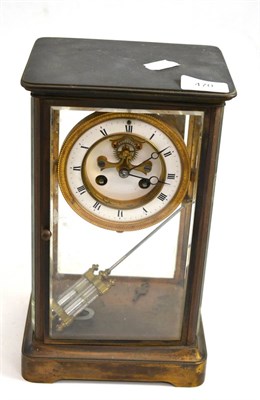 Lot 470 - A four glass striking mantel clock, circa 1900, bevelled glass panels, 4-inch enamel dial with...