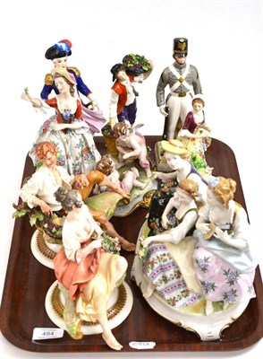 Lot 484 - A Dresden porcelain crinoline group as three seated ladies 21cm high, together with seven...