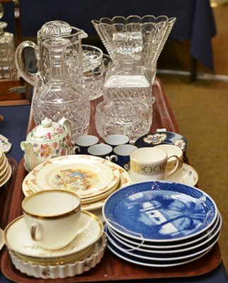 Lot 493 - Two trays of china including Royal Doulton Bunnykins, Copenhagen Christmas plates, blue ground...