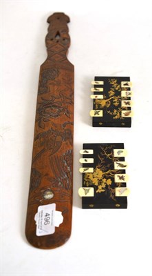 Lot 496 - Pair of antique Japanese shibayama bezique markers and carved bamboo page turner