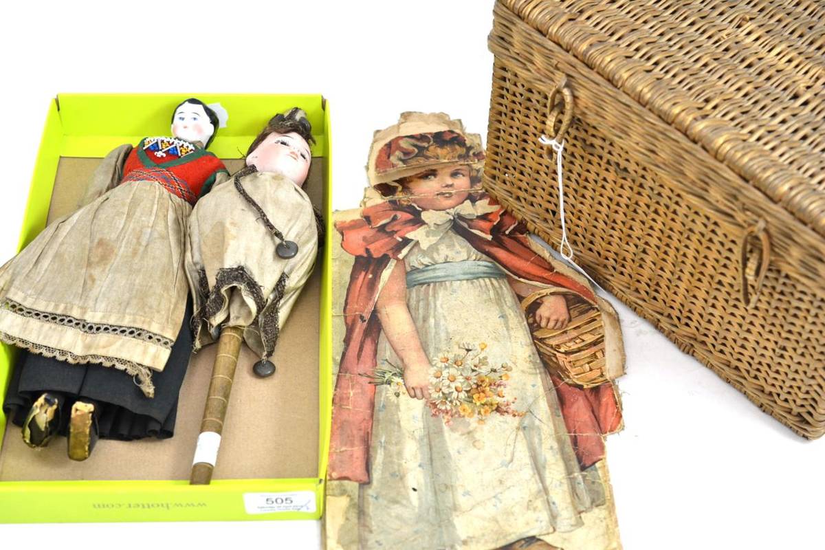 Lot 505 - Victorian porcelain doll, doll pirouette, doll's basket and a Red Riding Hood book